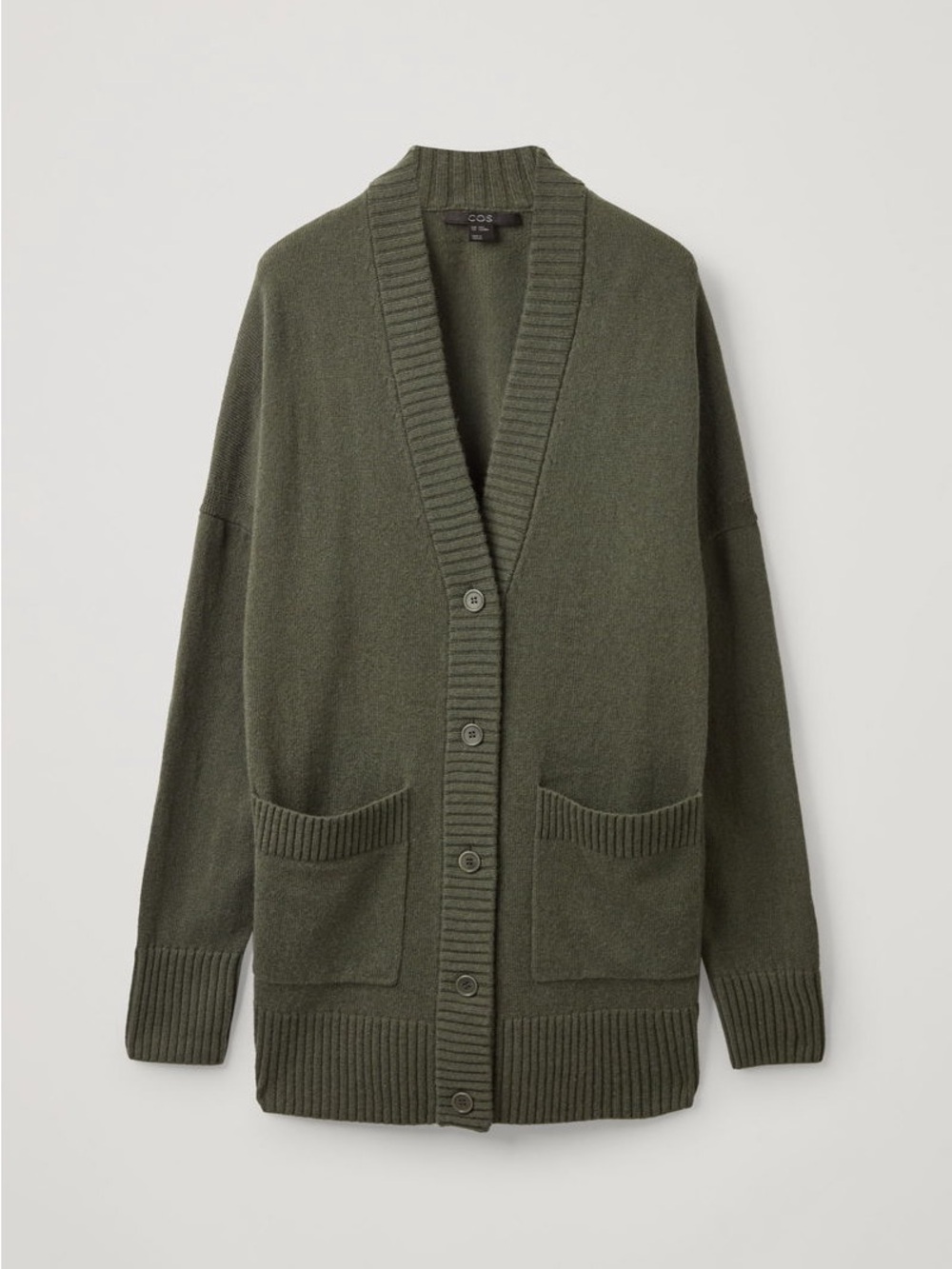 COS 100% Wool Oversized Longline Cardigan Sweater M/L Olive Green